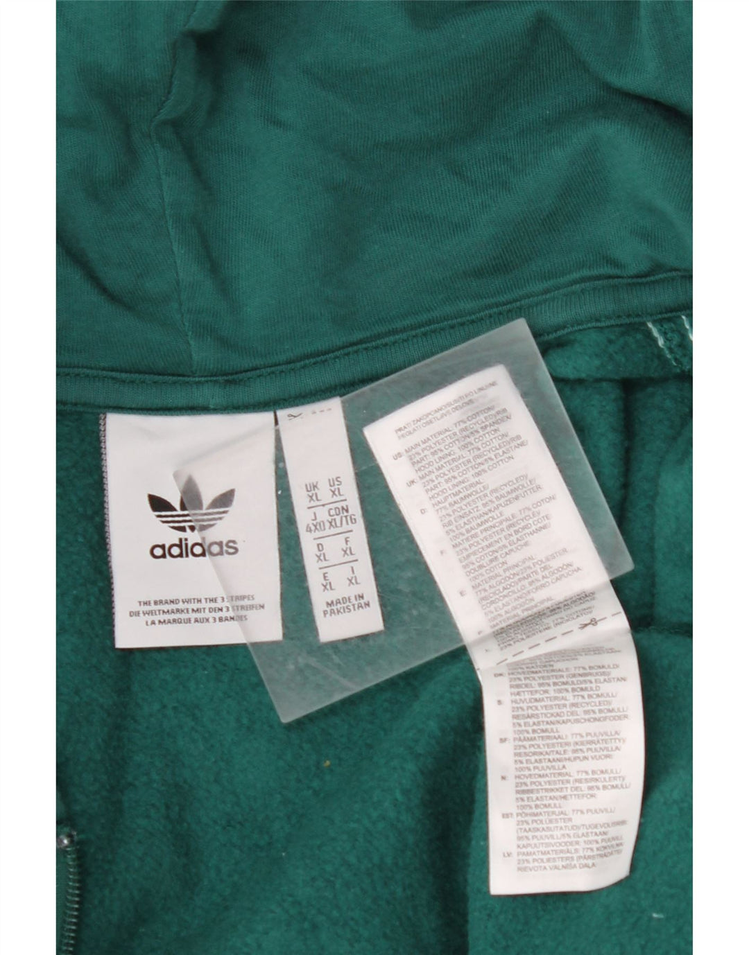 ADIDAS Mens Zip Hoodie Sweater XL Green Cotton