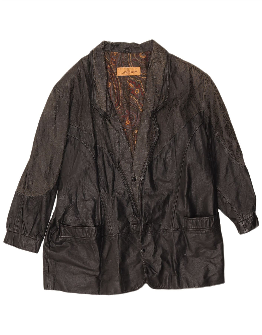 Vintage Mens Loose Fit Leather Jacket IT 46 Small Black Leather