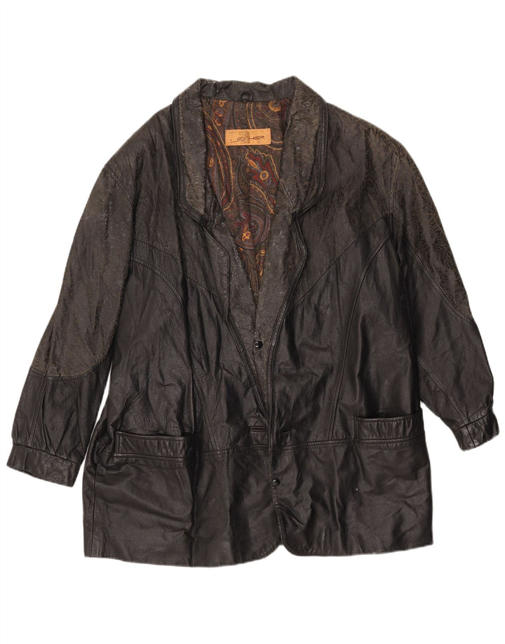 Vintage Mens Loose Fit Leather Jacket IT 46 Small Black Leather