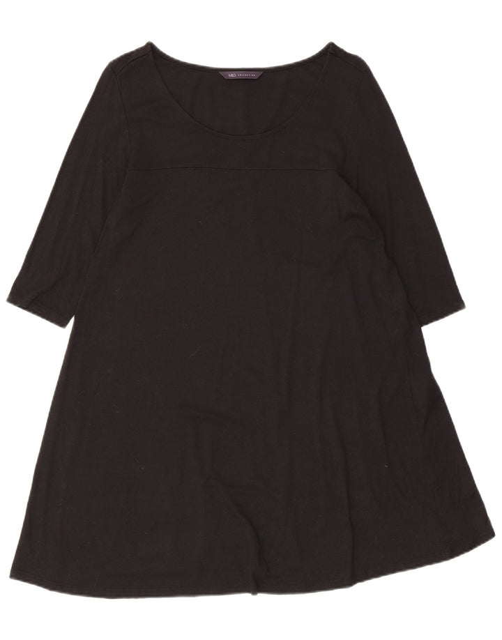 Marks & Spencer Womens 3/4 Sleeve A-Line Dress UK 8 Small Black Viscose