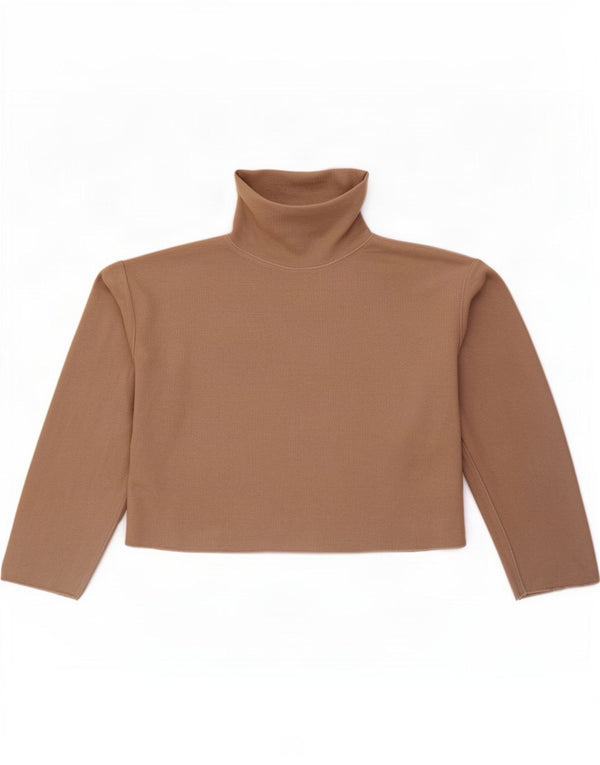 Zara Womens Crop Top Long Sleeve UK 10 Small Beige Cotton