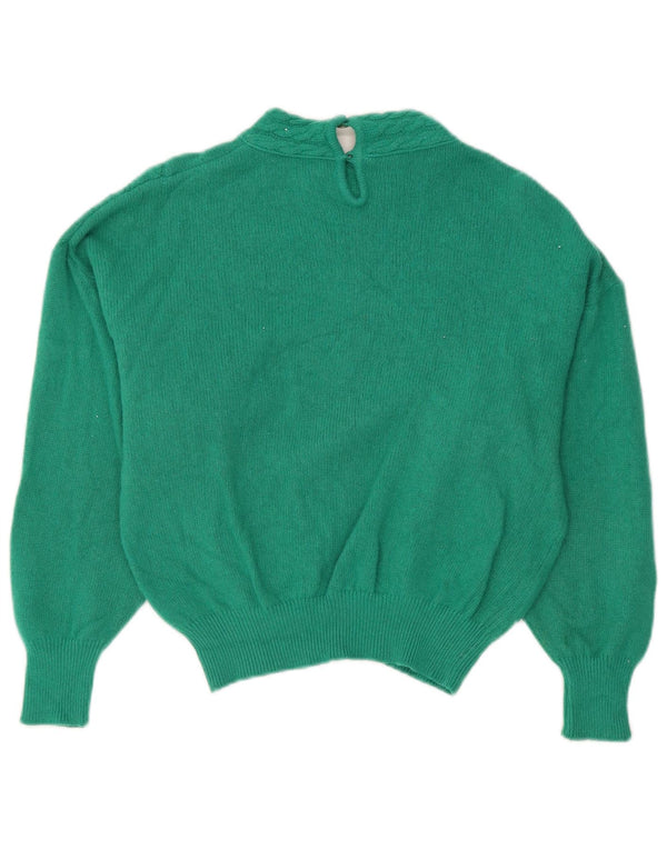 Vintage Womens Crop Turtle Neck Jumper Sweater IT 46 Large Green Angora