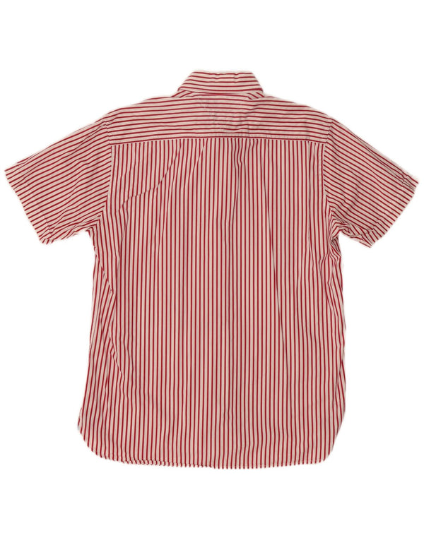 TOMMY HILFIGER Mens Short Sleeve Shirt Large Red Pinstripe Cotton 80s