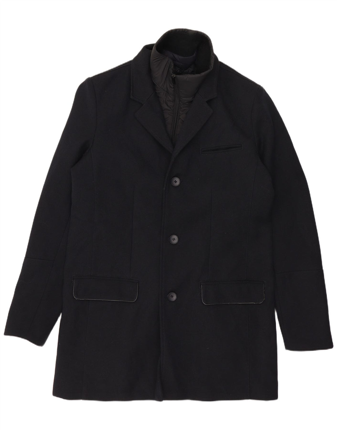 Jules Mens Overcoat UK 40 Large Navy Blue Cotton