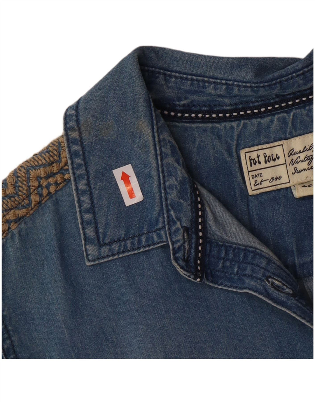 Fat Face Womens Denim Pullover Shirt UK 12 Medium Blue Cotton Bohemian