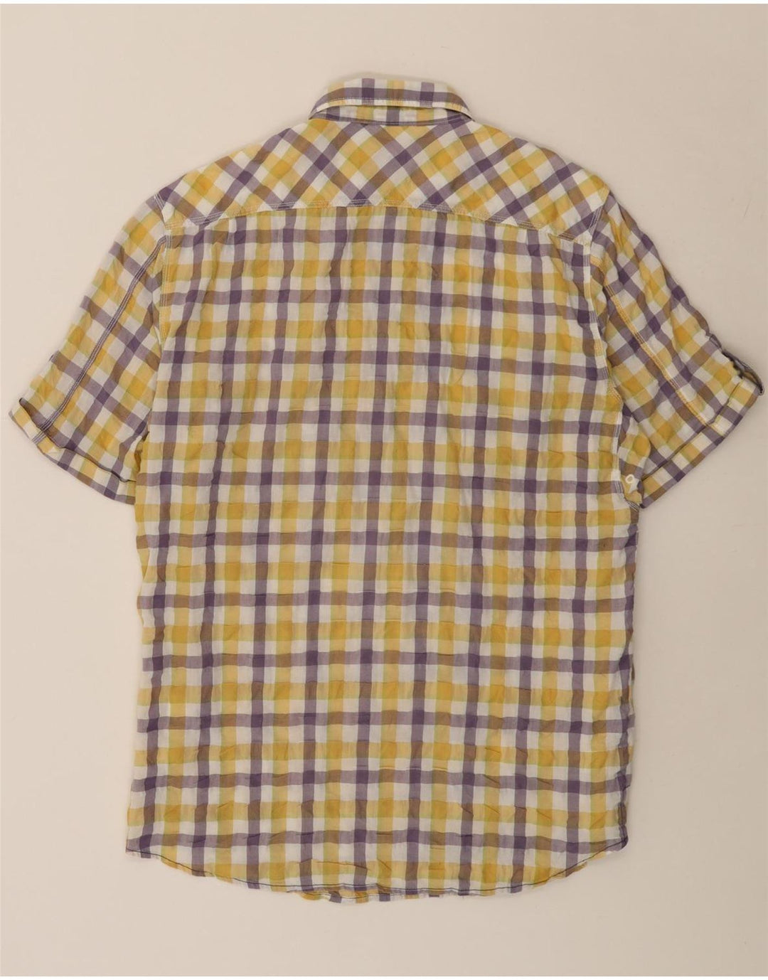 Marlboro Classics Mens Short Sleeve Shirt 2XL Yellow Gingham Cotton