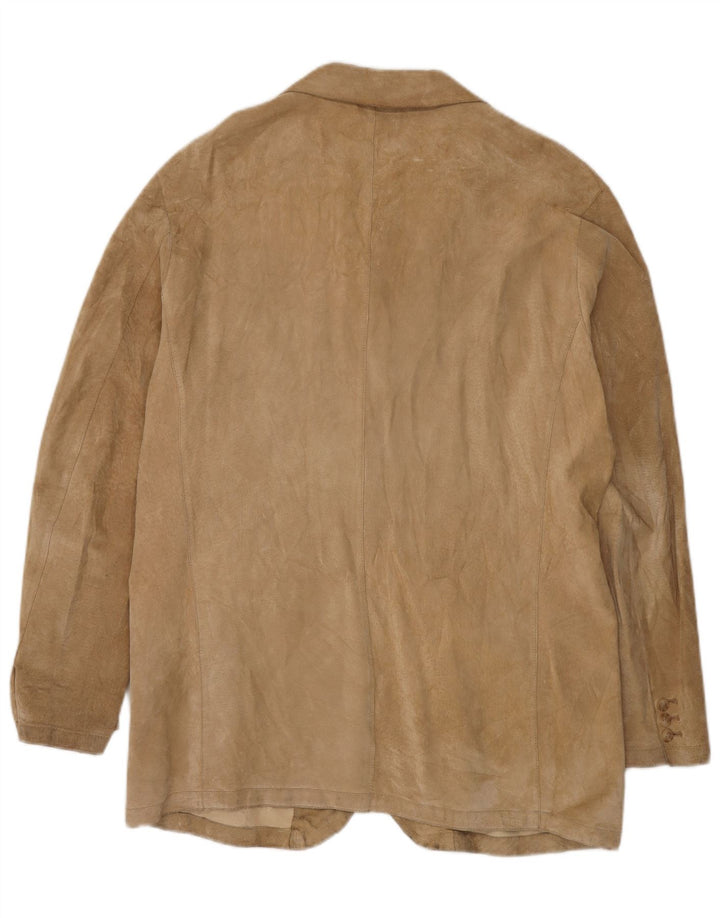 VINTAGE Mens 3 Button Suede Blazer Jacket UK 44 2XL Beige Leather