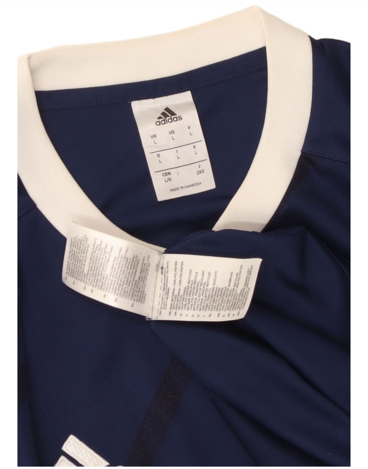 Adidas Mens T-Shirt Top Large Navy Blue Striped Polyester