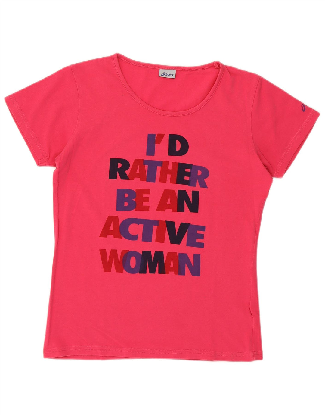 ASICS Womens Graphic T-Shirt Top UK 12 Medium Pink Cotton