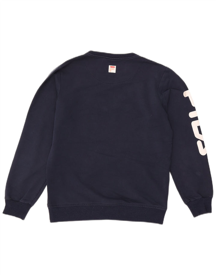 Fila Womens Graphic Sweatshirt Jumper UK 16 Large Navy Blue Polyester