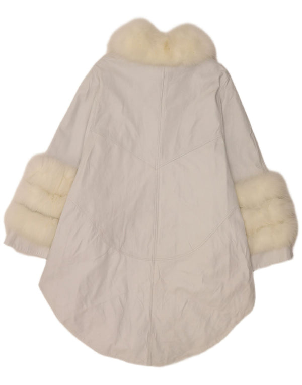 Vintage Womens Poncho Leather Coat UK 18 XL White