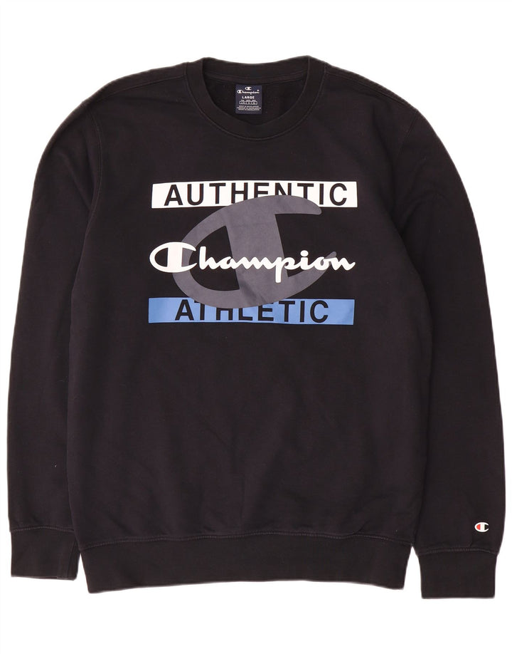 Champion Mens Graphic Sweatshirt Jumper Large Black Cotton