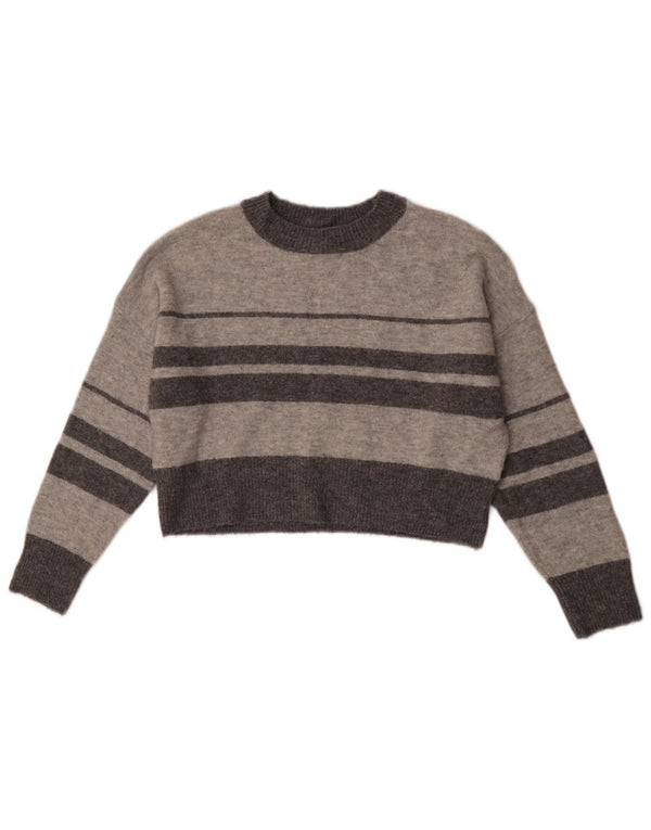 Topshop Womens Petite Crop Crew Neck Jumper Sweater UK 8 Small Grey Striped