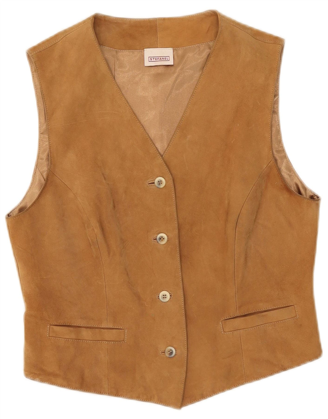 Stefanel Womens Suede Waistcoat UK 12 Medium Beige Leather