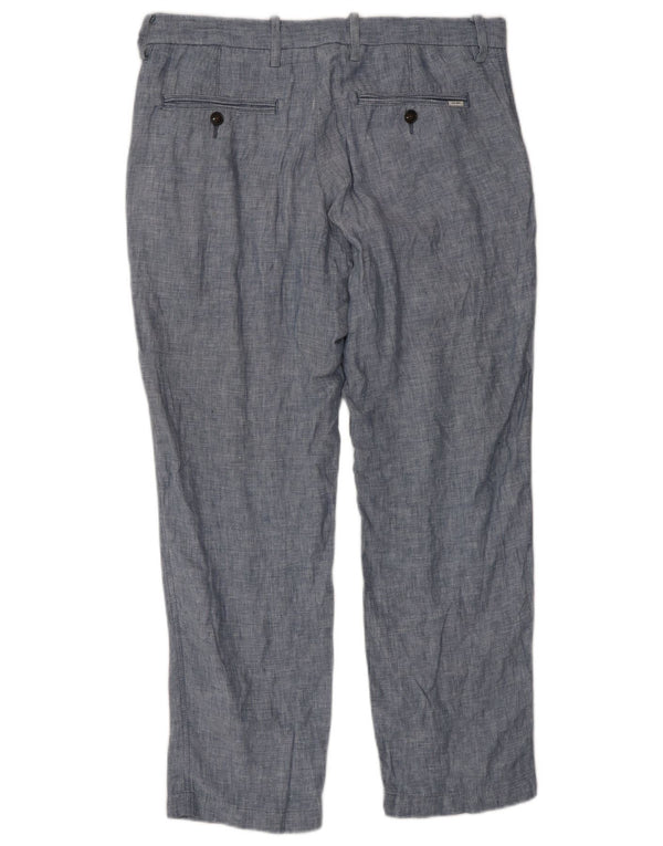 Marks & Spencer Mens Tailored Straight Suit Trousers W32 L29 Blue Linen