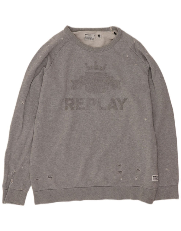 Replay Boys Oversized Graphic Distressed Sweatshirt Jumper 9-10 Years Grey