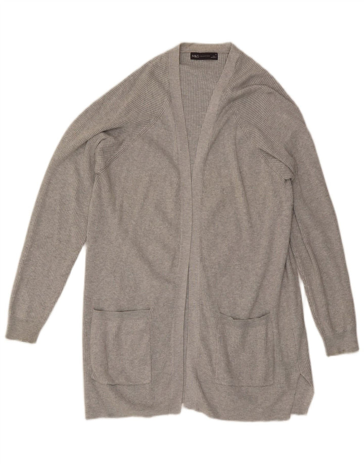 Marks & Spencer Womens Longline Open Cardigan Sweater UK 14 Medium Grey