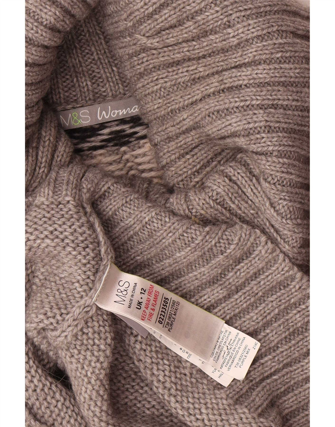 Marks & Spencer Womens Roll Neck Jumper Sweater UK 12 Medium Grey Fair Isle
