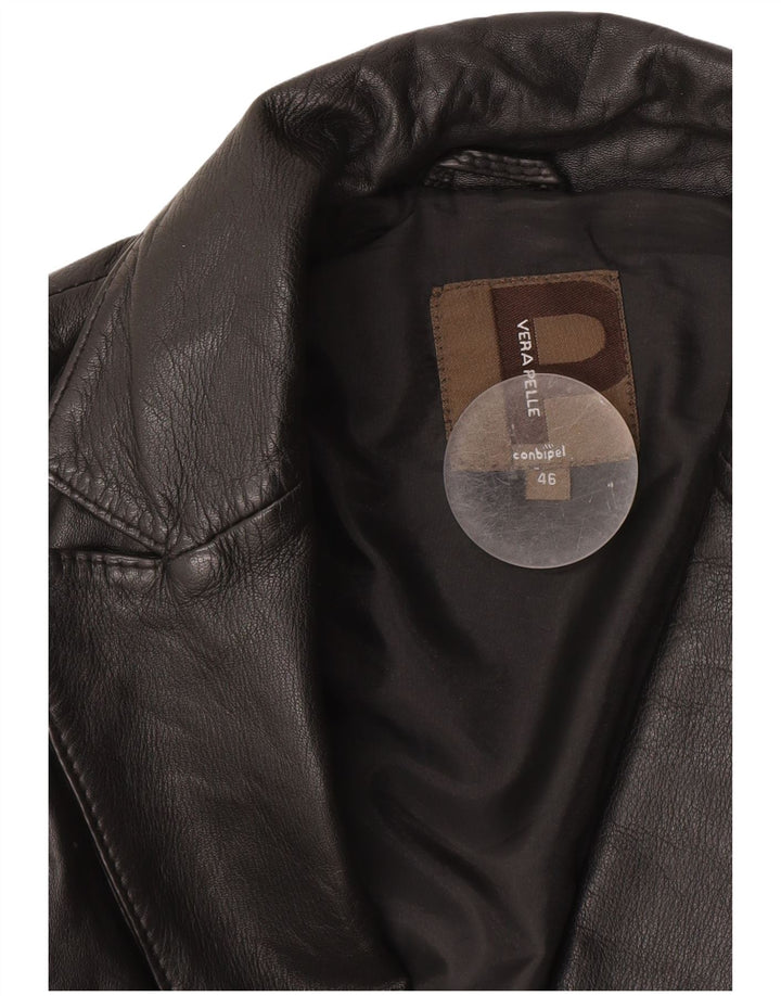 Conbipel Womens 1 Button 2 Button Blazer Jacket IT 46 Large Black Leather