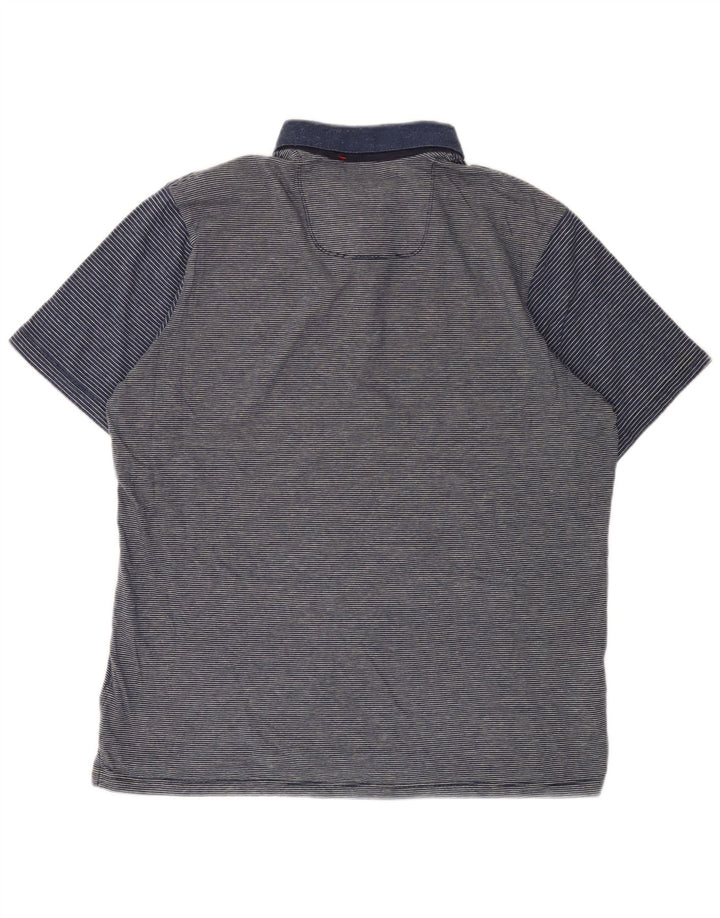 Tommy Bahama Mens Polo Shirt Medium Navy Blue Pinstripe Cotton