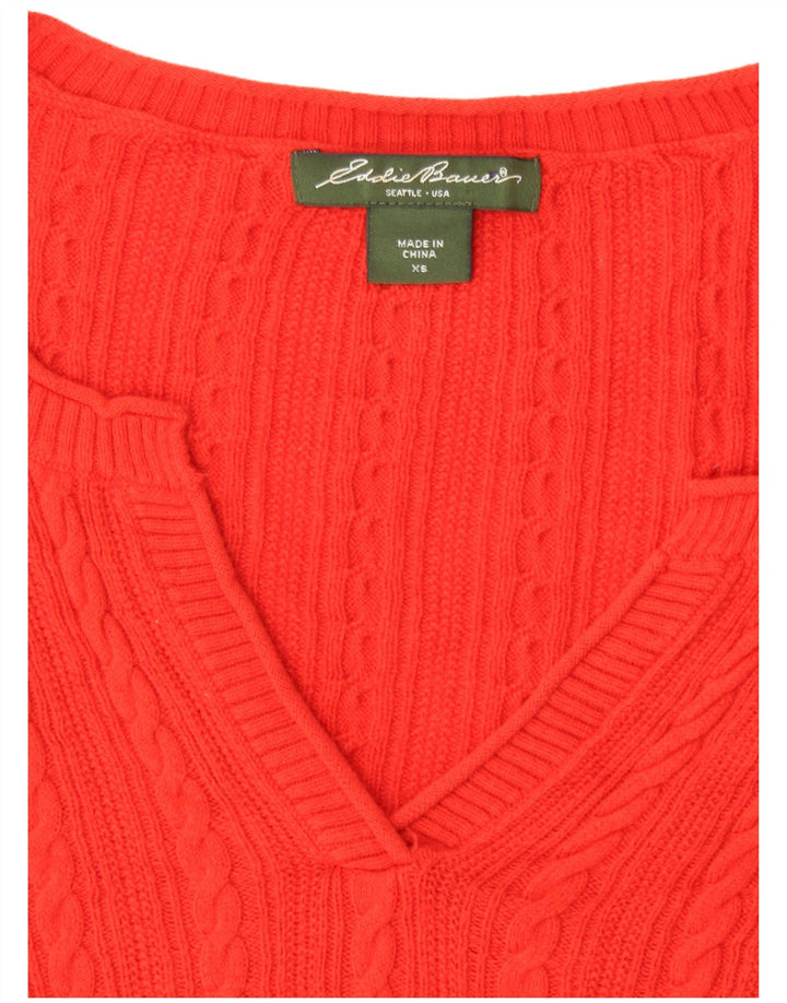 EDDIE BAUER Womens Oversized 3/4 Sleeve V-Neck Jumper Sweater UK 6 XS Red
