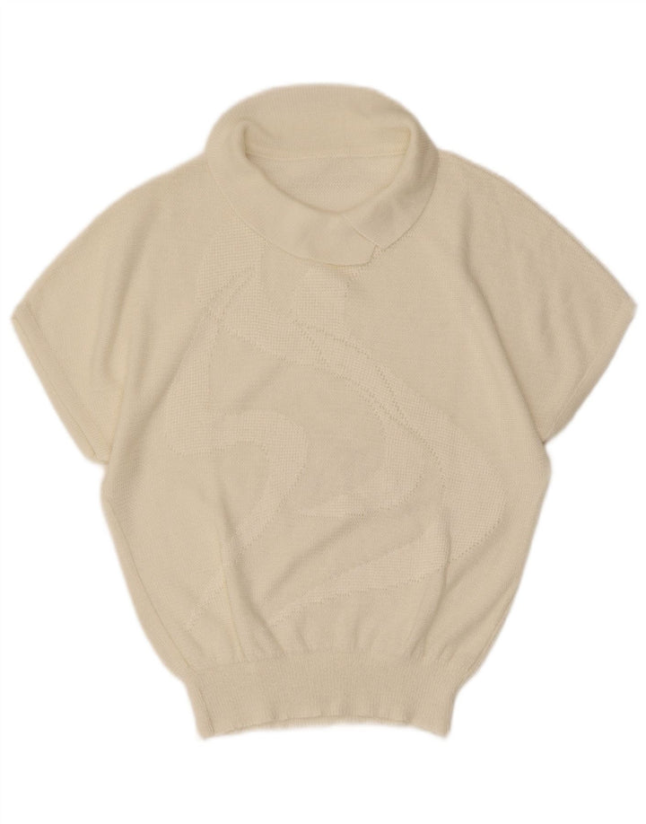 VINTAGE Womens Roll Neck Jumper Sweater UK 14 Medium Off White