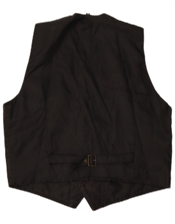 Vintage Mens Waistcoat XL Black Leather