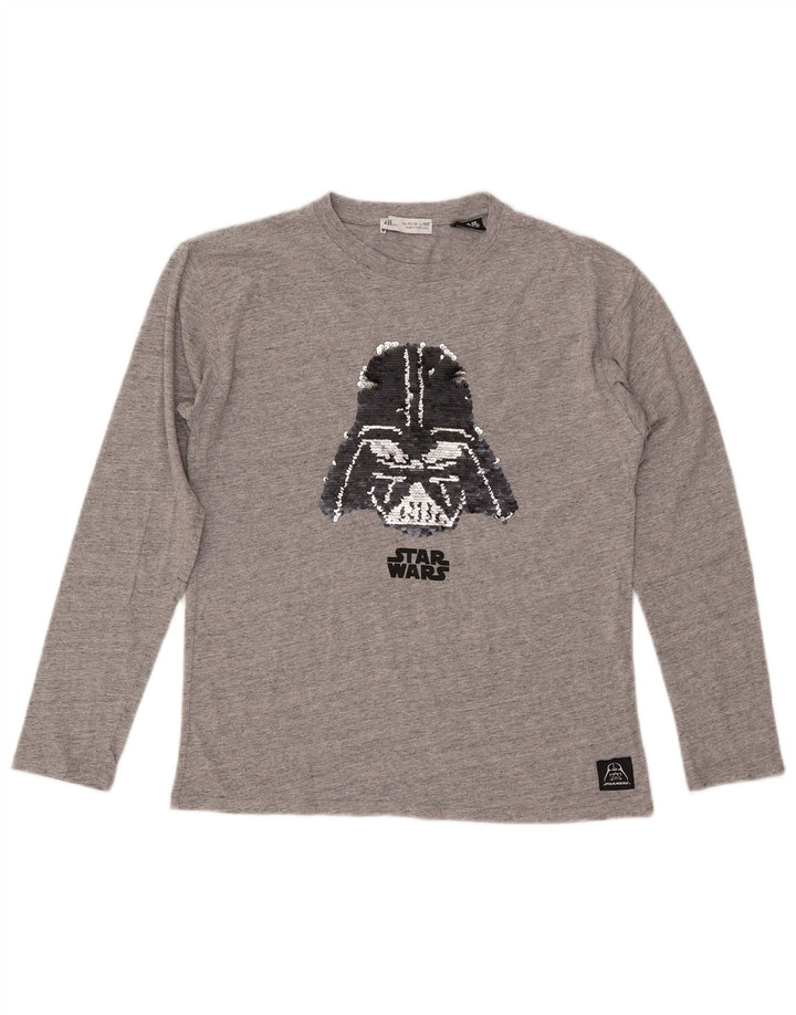 ZARA Girls Graphic Top Long Sleeve 11-12 Years Grey Cotton