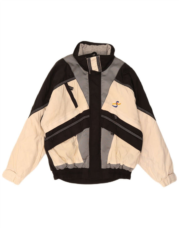 Sporting Mens Hooded Loose Fit Ski Jacket IT 46 Small White Colourblock