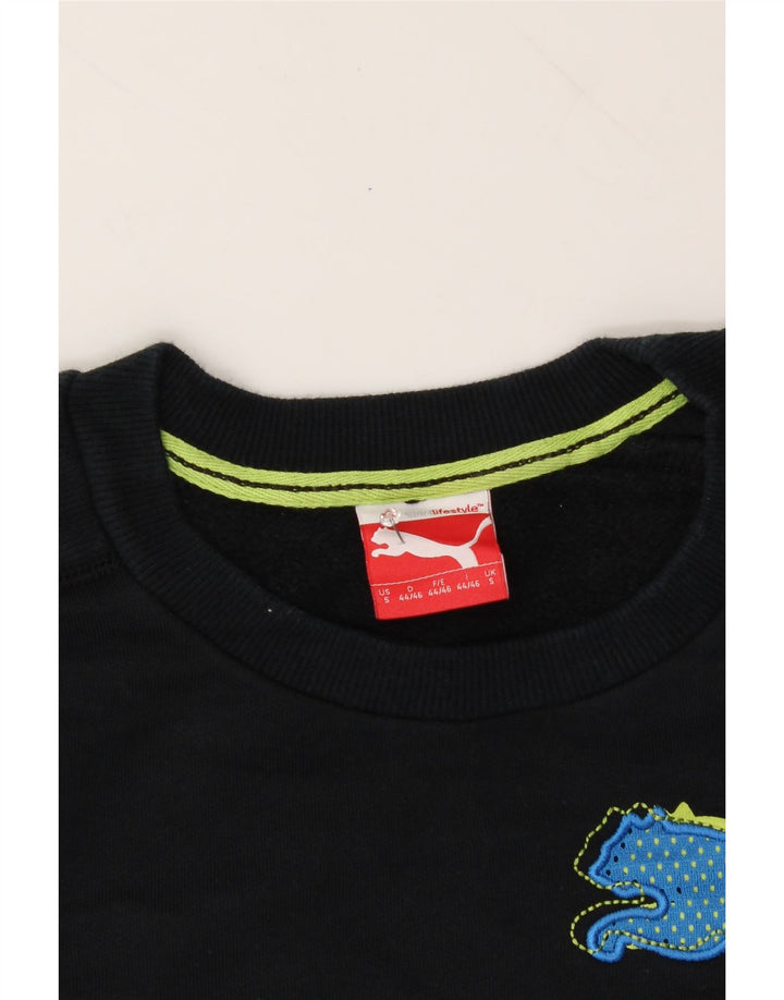 PUMA Mens Graphic Sweatshirt Jumper Small Navy Blue Cotton Vintage Puma and Second-Hand Puma from Messina Hembry 