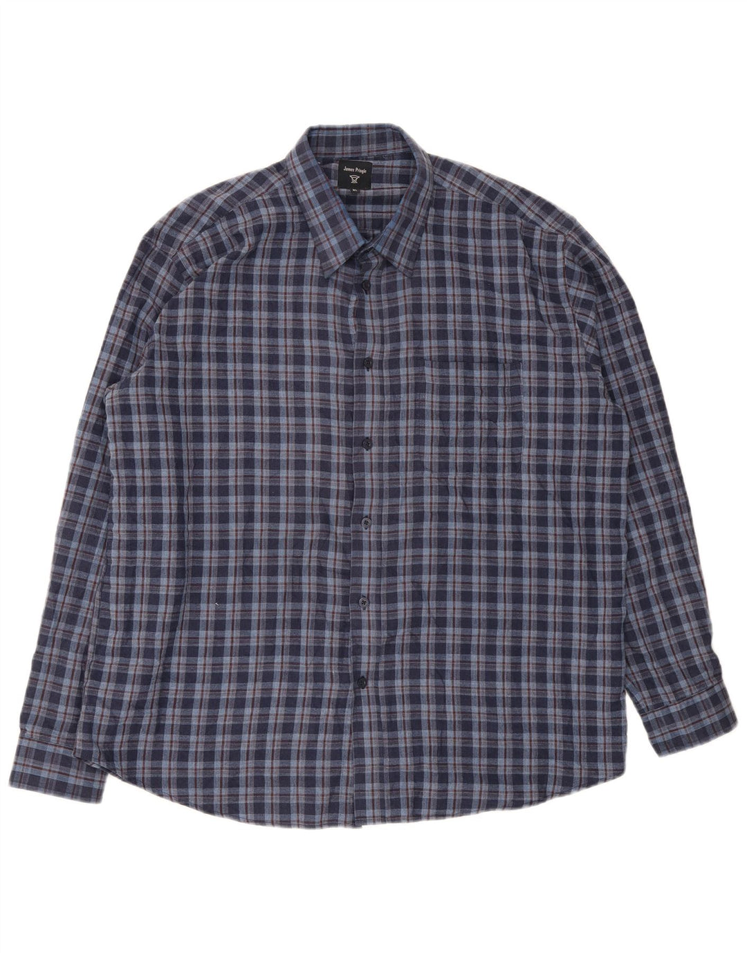 James Pringle Mens Flannel Shirt XL Navy Blue Check Polyester