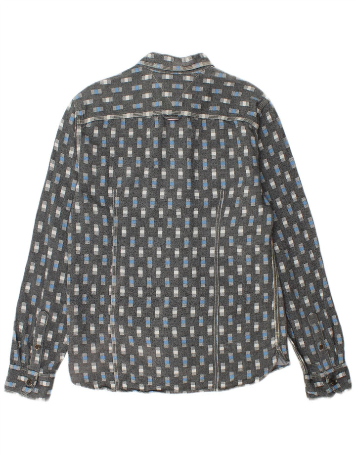 TOMMY HILFIGER Mens Shirt Large Grey Geometric Cotton