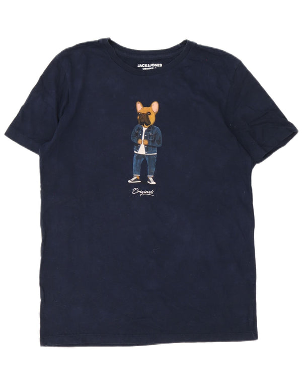 Jack & Jones Mens Slim Fit Graphic T-Shirt Top Large Navy Blue Cotton