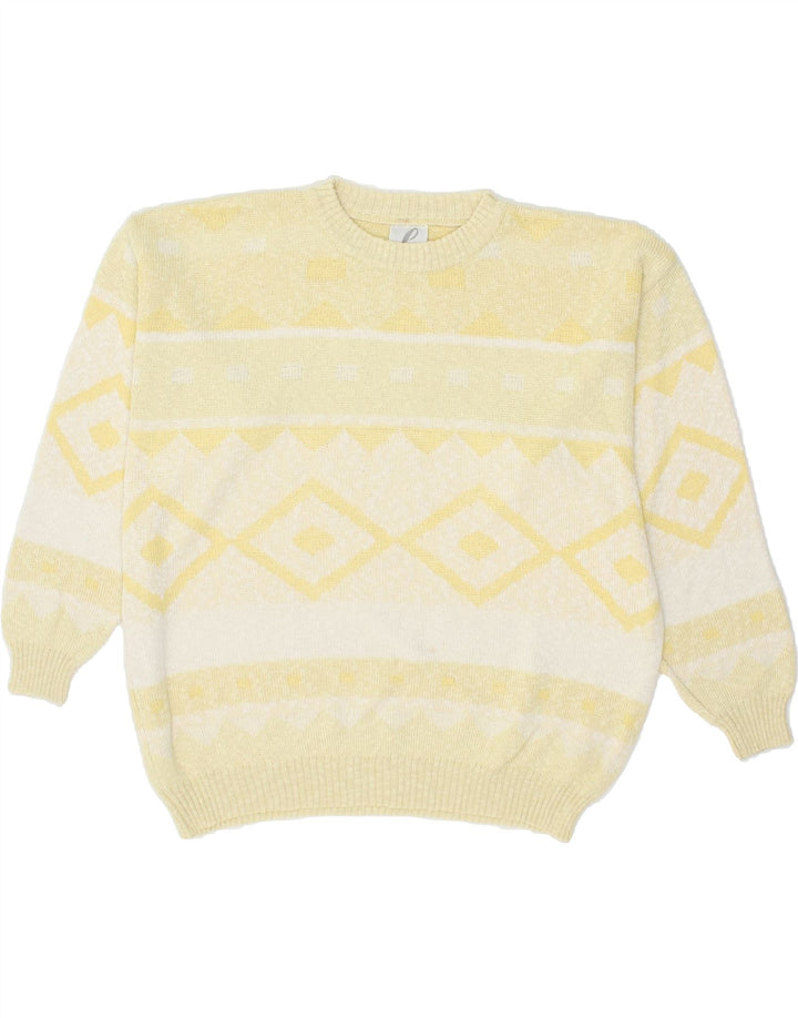 VINTAGE Womens Crew Neck Jumper Sweater EU 40 Medium Yellow Argyle/Diamond Vintage Vintage and Second-Hand Vintage from Messina Hembry 