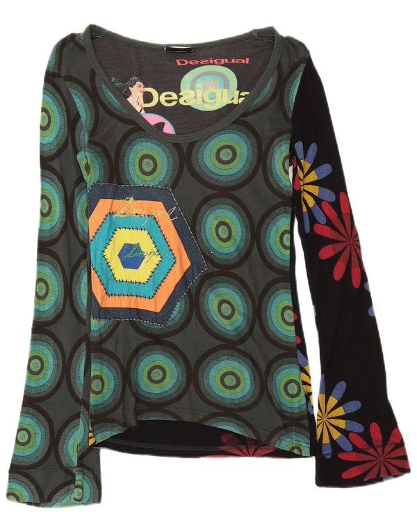 Desigual Womens Graphic Top Long Sleeve UK 8 Small Multicoloured Viscose