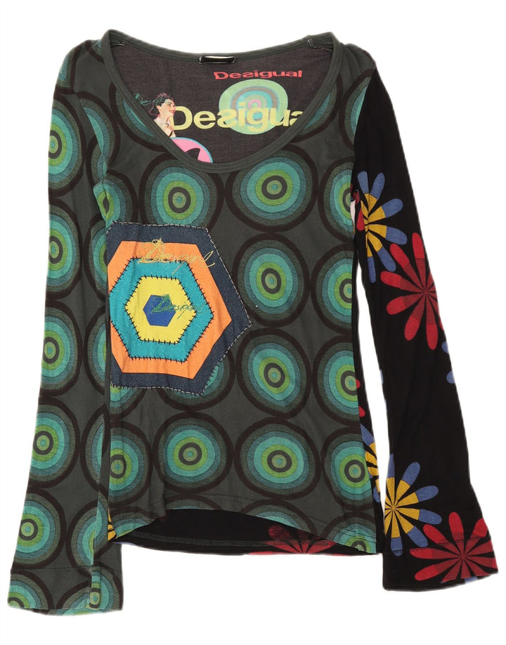 Desigual Womens Graphic Top Long Sleeve UK 8 Small Multicoloured Viscose