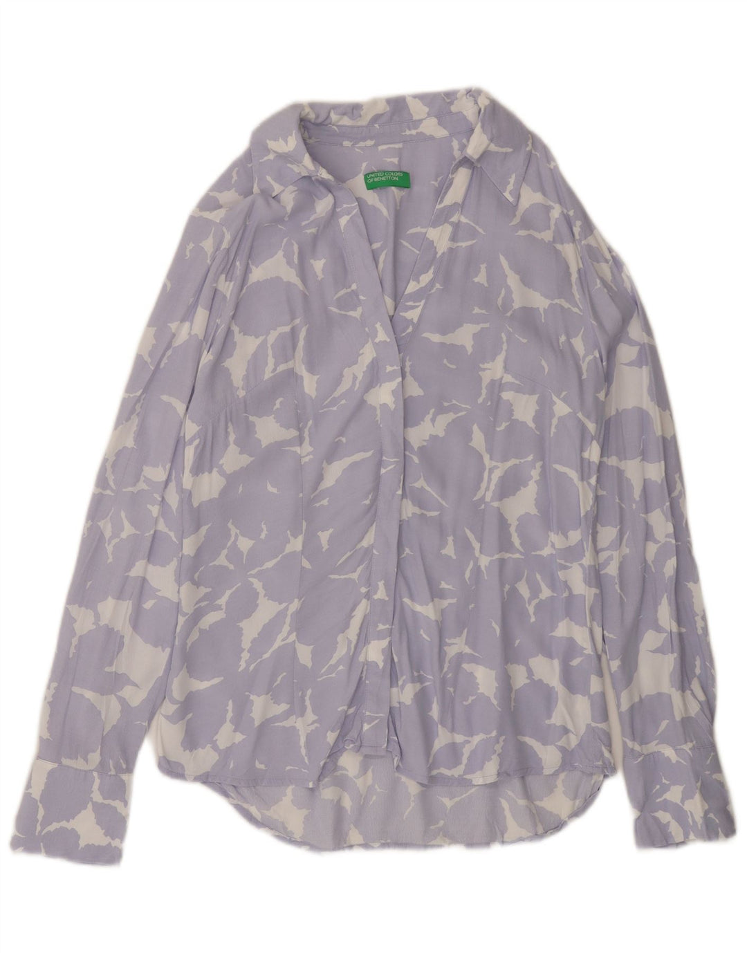 BENETTON Womens Shirt UK 14 Medium Purple Floral Viscose