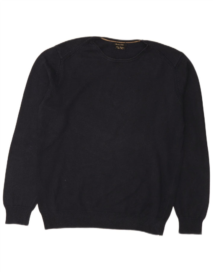 Massimo Dutti Mens Crew Neck Jumper Sweater Large Navy Blue Cotton