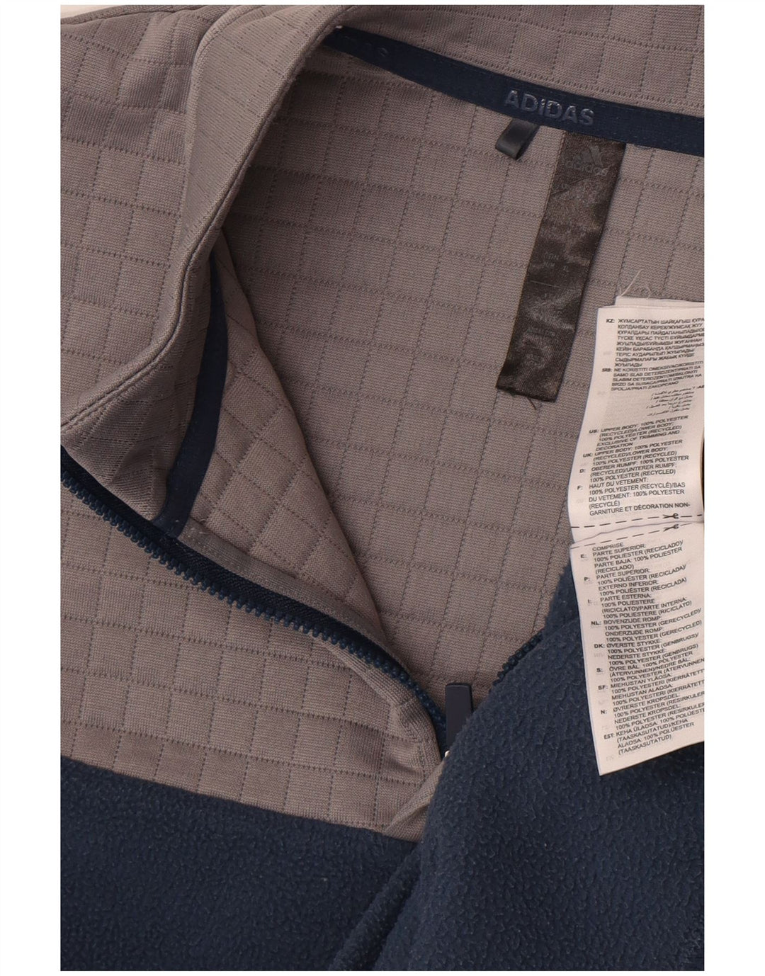 Adidas Mens Zip Neck Fleece Jumper Medium Navy Blue Colourblock Polyester