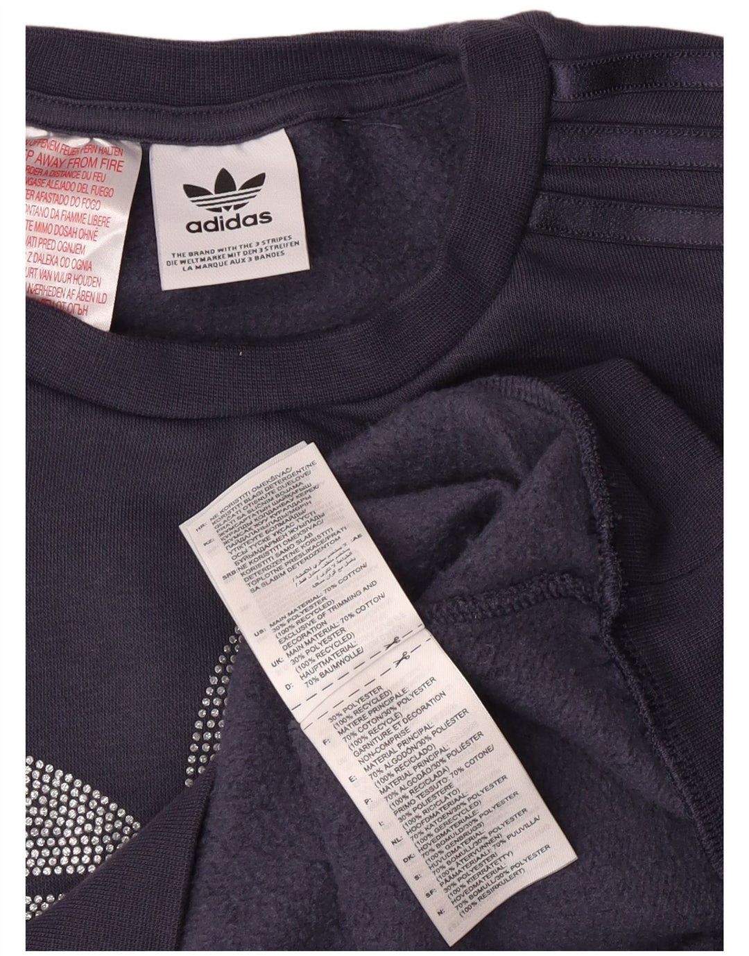 ADIDAS Womens Graphic Sweatshirt Jumper UK 12 Medium Navy Blue Cotton