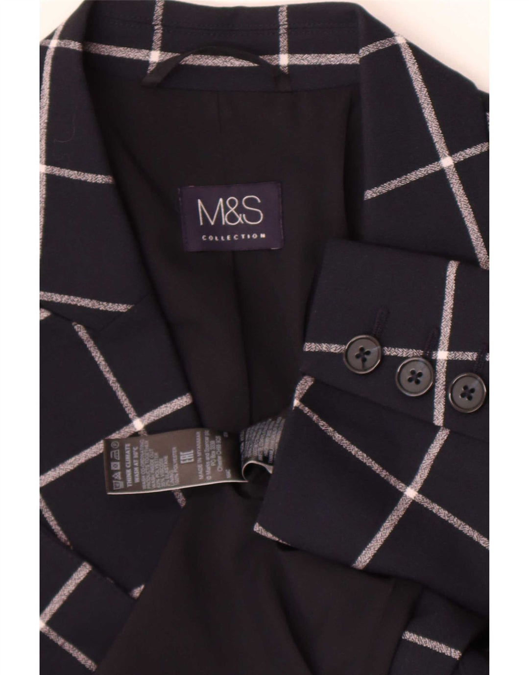 Marks & Spencer Womens Blazer Jacket UK 12 Medium Navy Blue Check