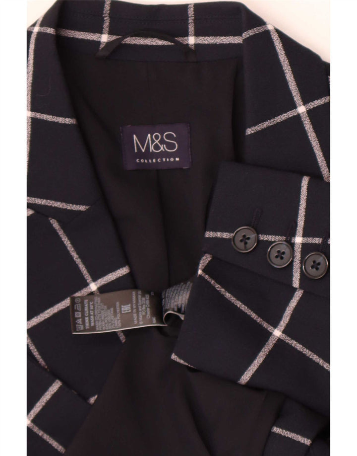 Marks & Spencer Womens Blazer Jacket UK 12 Medium Navy Blue Check