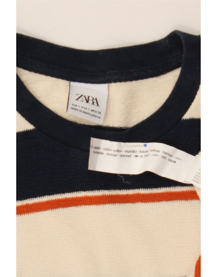 ZARA Mens T-Shirt Top Small Beige Striped Cotton