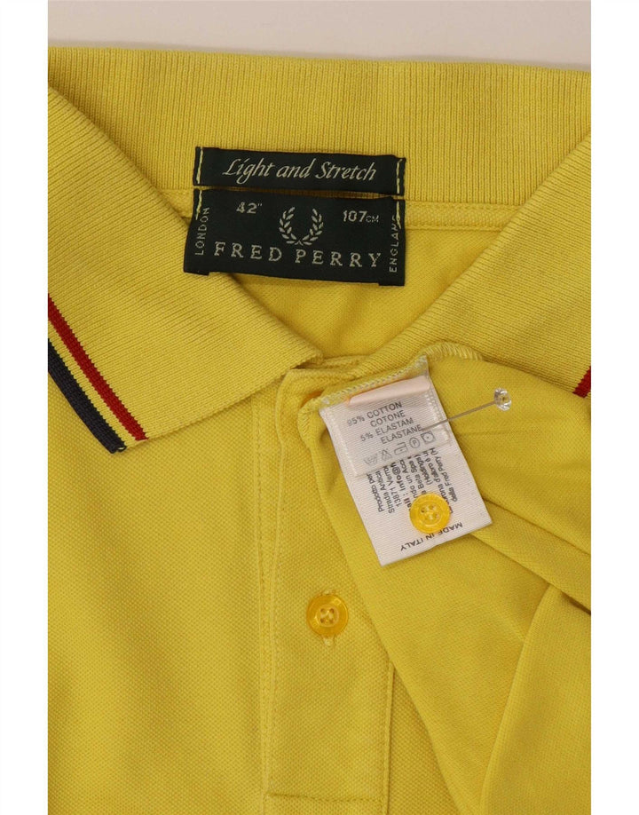 Fred Perry Mens Polo Shirt Medium Yellow Striped Cotton