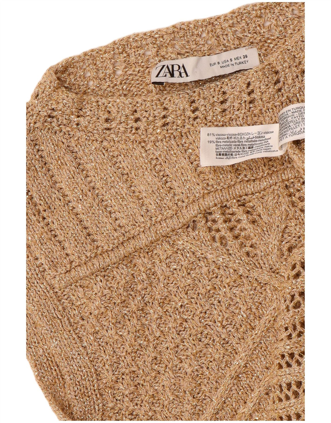 ZARA Womens Crop Vest Tank Top UK 8 Small Gold Viscose