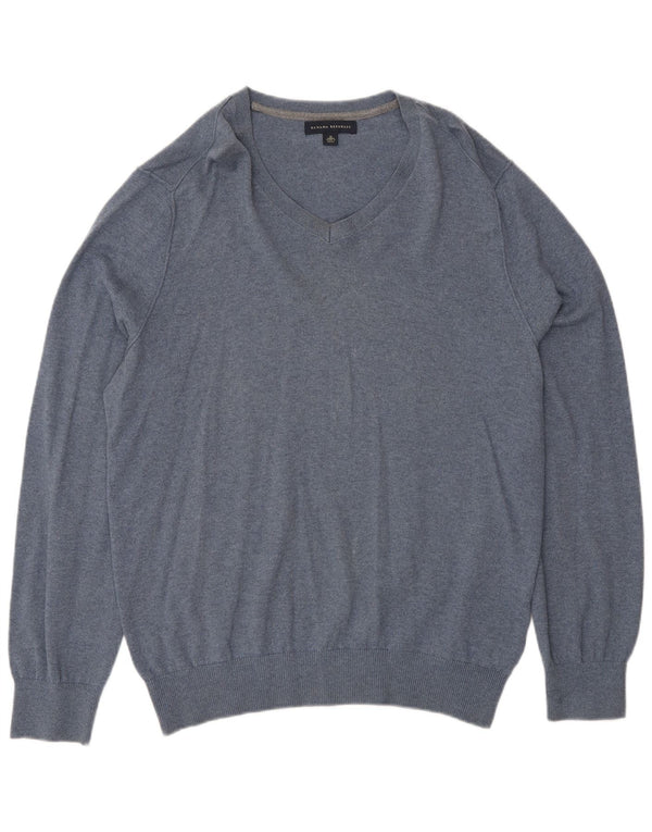 Banana Republic Mens V-Neck Jumper Sweater Medium Blue Cotton
