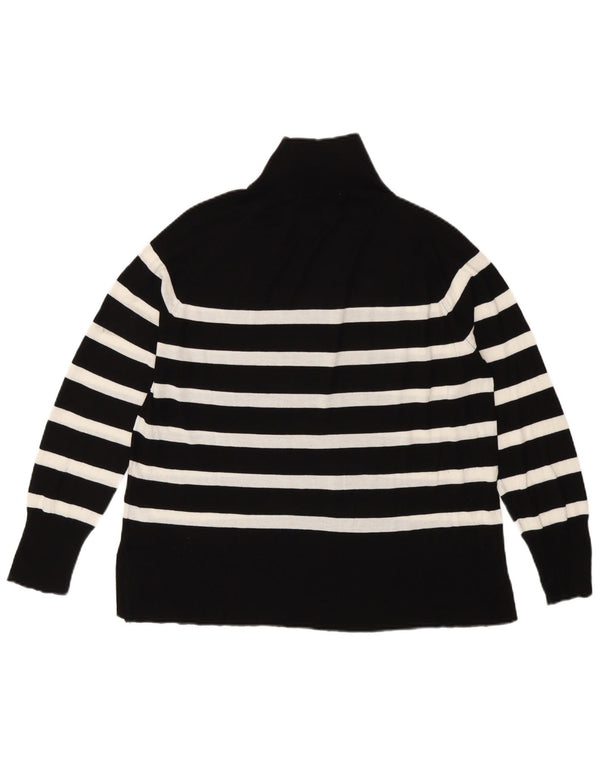 Zara Womens Roll Neck Jumper Sweater UK 16 Large Black Striped Viscose