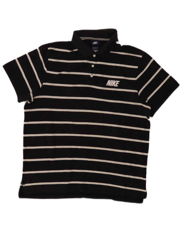 NIKE Mens Polo Shirt 2XL Navy Blue Striped Cotton
