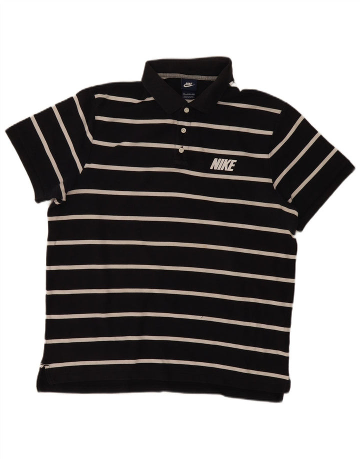 NIKE Mens Polo Shirt 2XL Navy Blue Striped Cotton