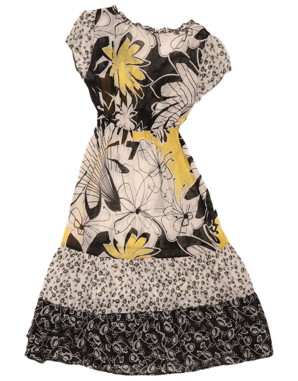 Marks & Spencer Womens Maxi Dress UK 10 Small Beige Floral Cotton